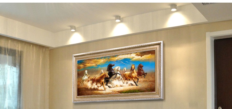 
                                        纵海艺术 客厅装饰画 办公室书房油画 沙发背景墙壁画 马到成功 八骏图 中式风水挂画 豪华款 90*170                