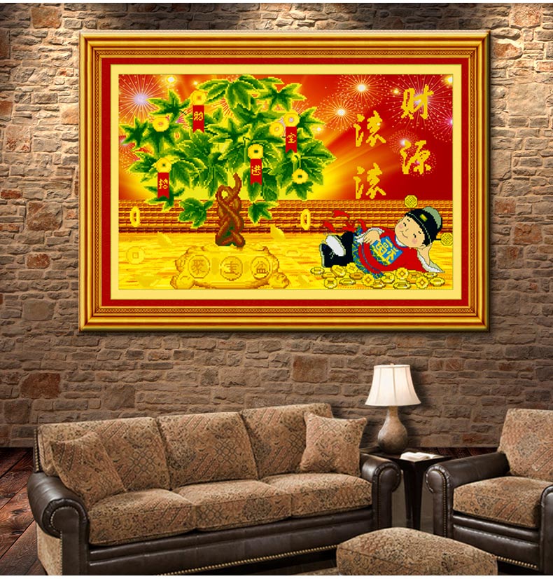 
                                        欧伦皇室魔方钻石十字绣钻石画新款摇钱树5D钻石绣贴钻画满钻财神爷客厅画圆钻石贴画砖石绣水钻 QT6458财源滚滚 尺寸长约75cm宽约50cm                