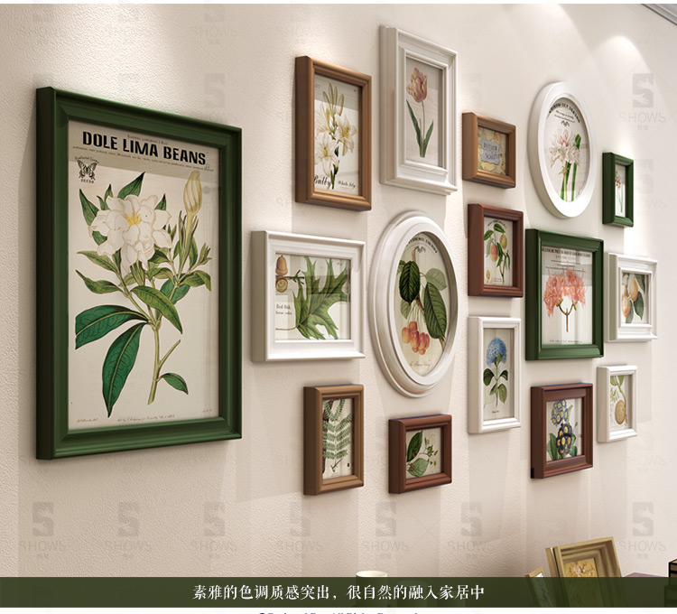 
                                        首玺 简欧餐厅照片墙地中海挂墙相框墙欧式小客厅创意相片墙W16 情迷地中海-蓝白框 整体尺寸170cmX78cm                