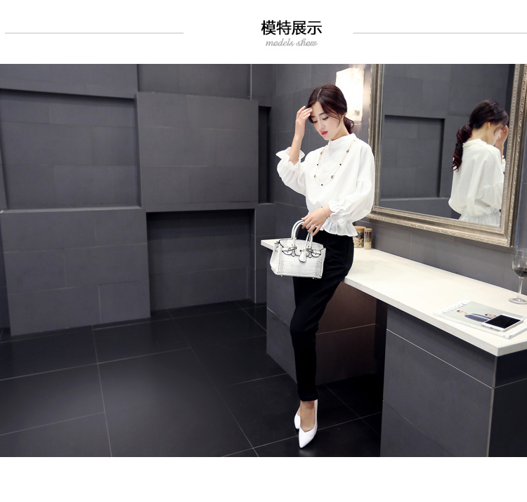 澜黛芬2015秋装新款蝙蝠袖上衣女休闲长裤两件套8203 上白下黑 L