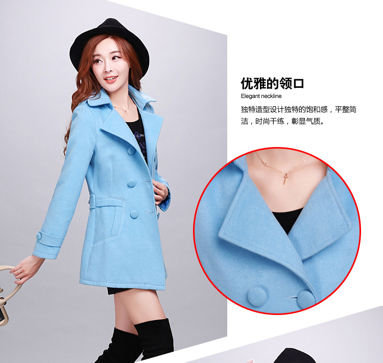 迷尚佰丽2015秋冬季新款时尚韩版毛呢外套修身显瘦气质毛呢大衣女装 藏青色 L