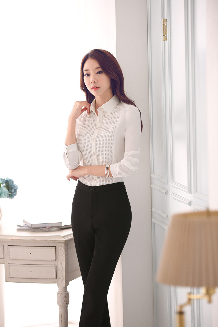 檬伊 2015秋冬季新款韩版白衬衫女长袖修身ol职业打底衬衣女 蓝色 L