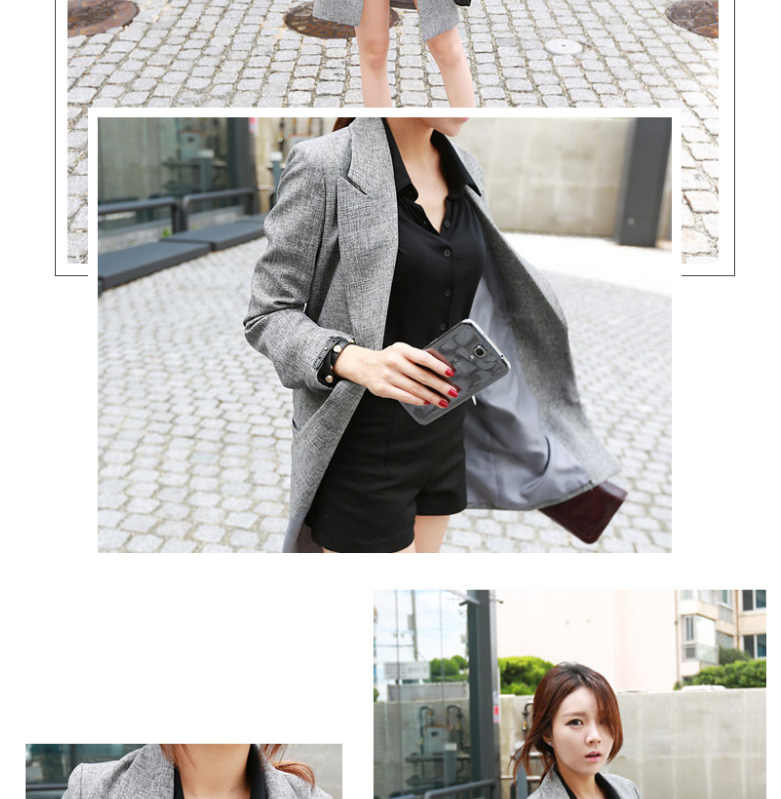珑允2015秋装新款小西服休闲外套韩版中长款修身显瘦薄西装女 灰色 XL