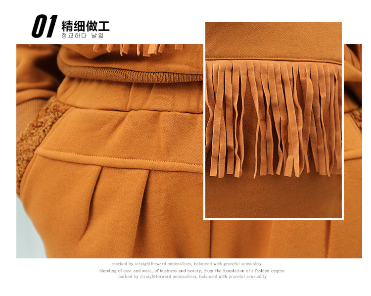 靓淑加厚卫衣女冬2015韩版时尚女装新款连帽马甲运动休闲服三件套套装女 黑色 L