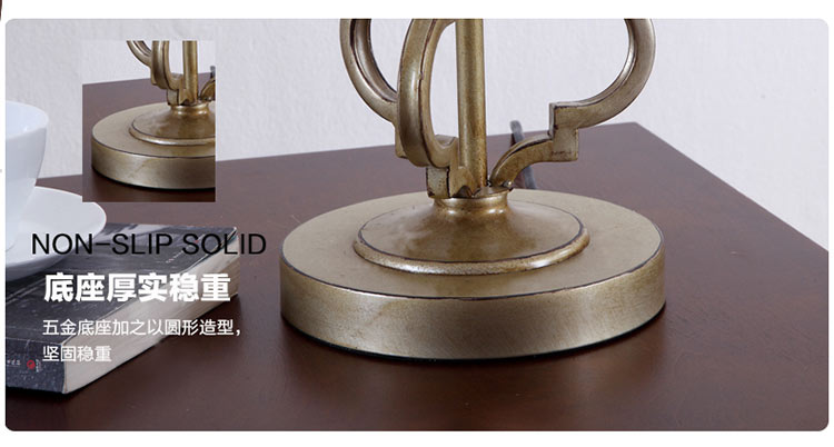 金舍时代 低奢美式铁艺装饰台灯 欧式创意客厅卧室床头灯 卡其色加金色花纹