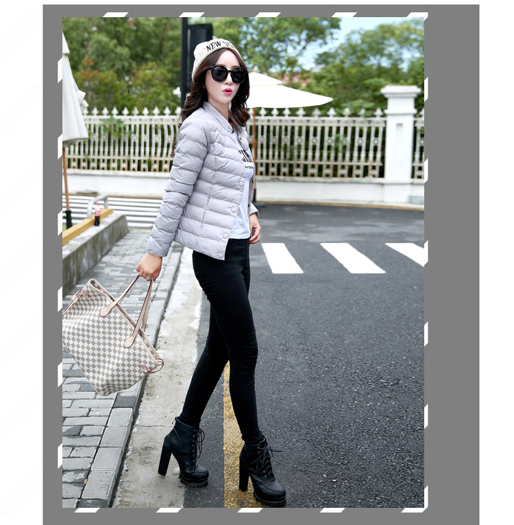 情蜜妮2015新款糖果色修身短款立领棉服轻薄羽绒小棉袄短外套女装 深蓝色 M