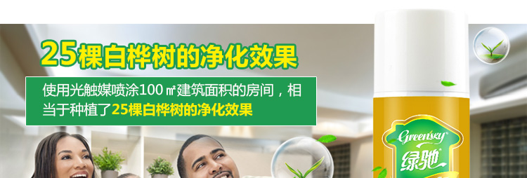 
                                        
                                                            绿驰 纳米光触媒甲醛清除剂 新房装修家具汽车内去除甲醛苯喷雾剂 除味去油漆味 强力型450ml                