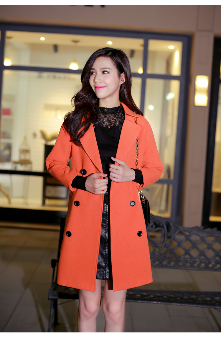 
                                        柒赛文  2015秋冬新品欧美毛呢大衣外套女中长款呢子大衣修身款 灰色 M                