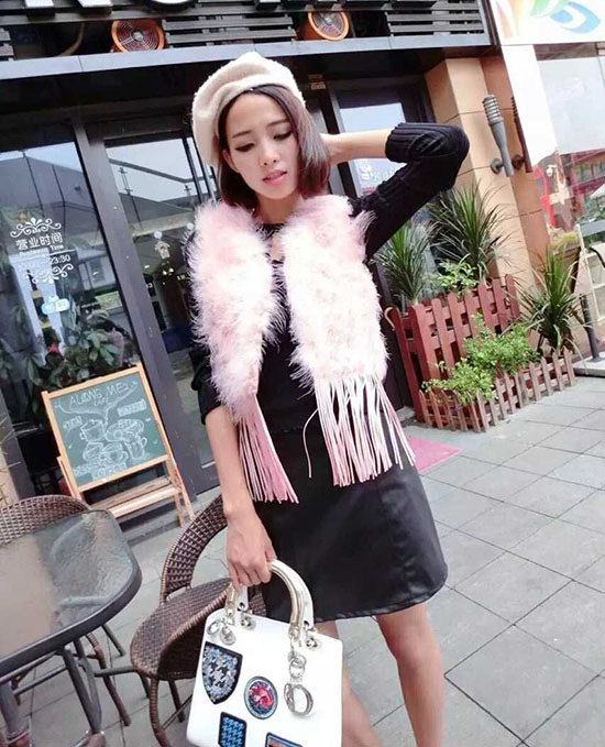 蜜诺依  2015新款仿毛流苏马甲仿皮草毛马夹背心毛毛短款外套女上衣Q1398 粉红色 均码