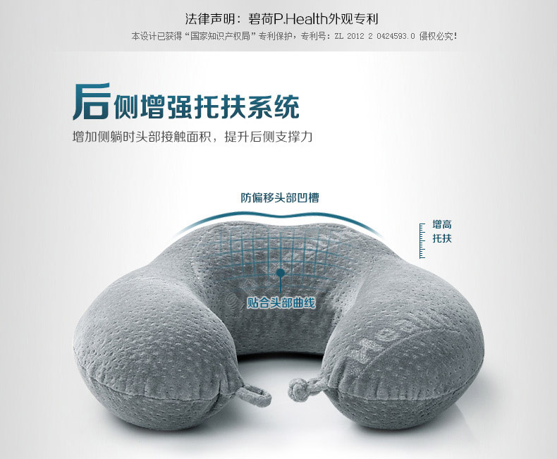 P.Health碧荷 记忆棉U型颈椎护颈枕 飞机旅行枕午睡枕头 记忆棉U枕 藏蓝(含收纳袋)