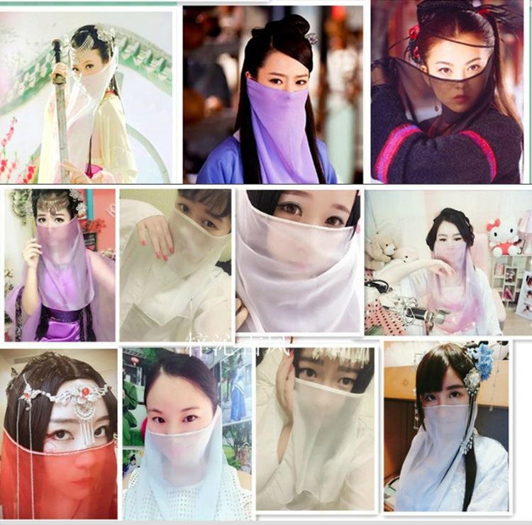 新款促销蒙脸面纱古装仙女蒙面纱巾 舞台服演出配饰韩版遮脸 黄色 45*