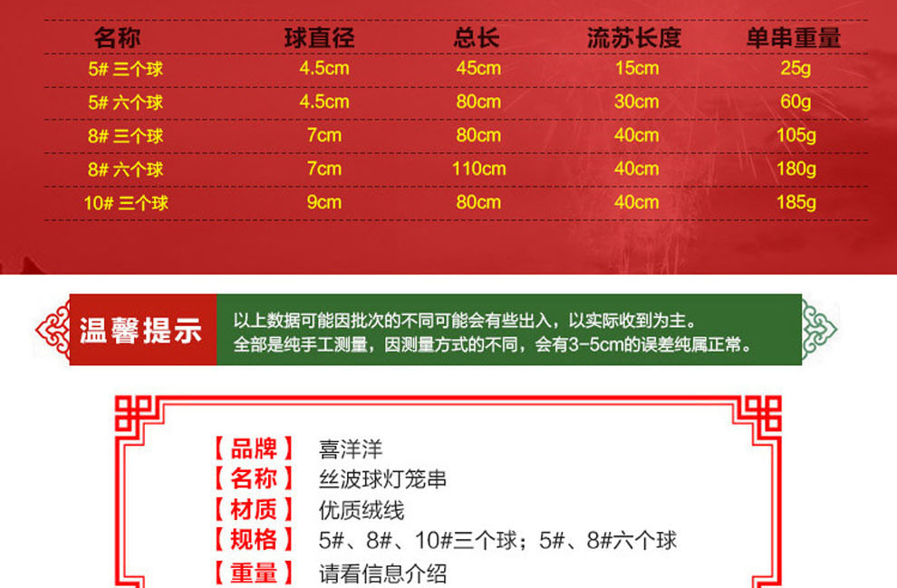 福包灯笼串挂饰 香包挂件中国结鱼大红灯笼串挂件春节喜庆挂饰 直径10cm3个球 一串装