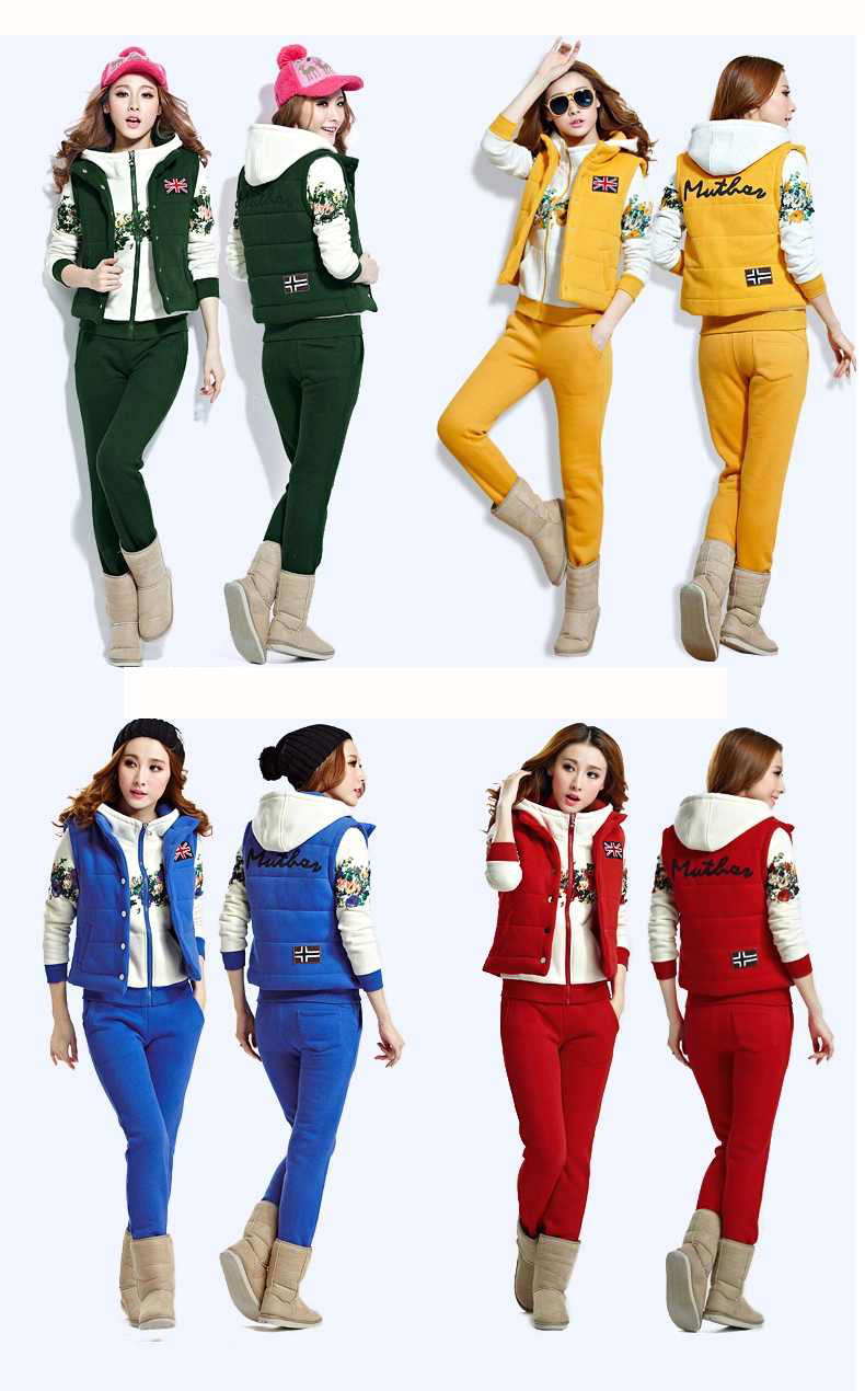LRXN2015秋冬新款女装冬上新三件套卫衣大码长袖休闲服运动套装7069 红色 S