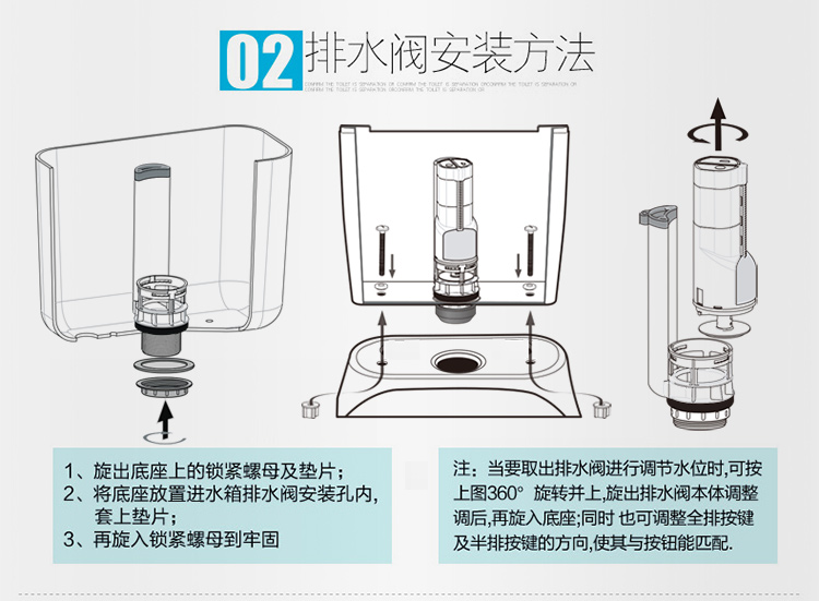 科奇玛马桶配件排水阀套装进水阀通用静音可调节双按钮连体21cm排水阀