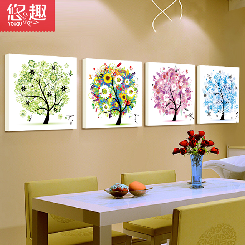 
                                        悠趣 四季发财树 春夏秋冬 四联画 精准印花十字绣 5D钻石画贴钻 客厅装饰画 餐厅挂画 (钻石画圆钻款 - 炫彩秋)48*48cm                