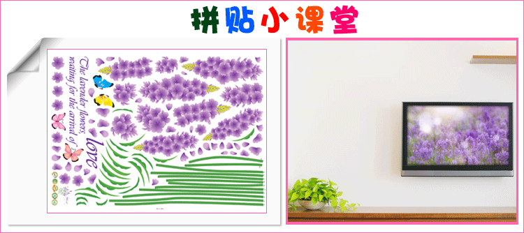 乐宅 客厅卧室沙发电视背景平面装饰墙贴画 可移除花卉贴纸贴画 薰衣草