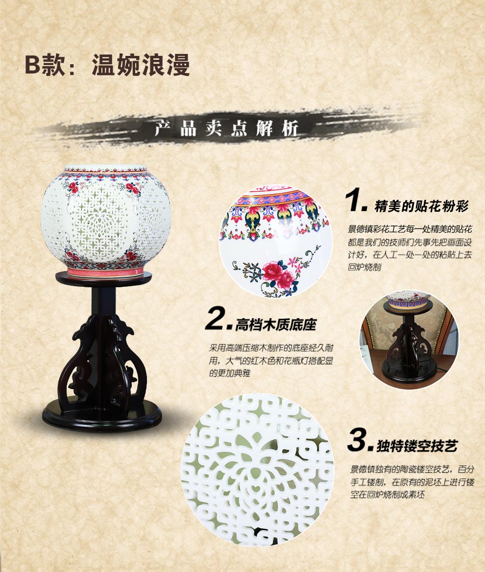 青花陶瓷装饰台灯 卧室床头灯具 中式喜庆灯饰送LED光源景德镇唐英 温婉浪漫 古韵古雅