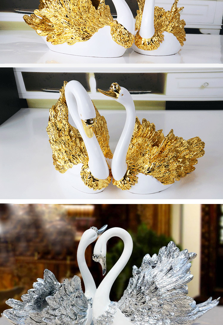 
                                        欧式摆件装饰品摆件客厅工艺品摆设天鹅摆件 天鹅白金A款 小号                