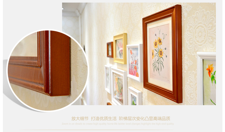 
                                        梓晨 实木卧室餐厅照片墙 欧式相框墙 创意相框画框组合 相片墙 白原胡                