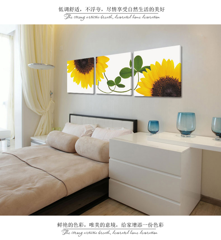 孖堡家居无框画油画 走廊现代简约装饰画 客厅卧室沙发背景挂画壁画墙画 无框画三联画 向日葵 70cm*70cm*3副