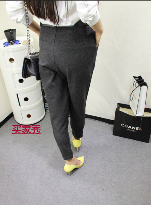 蒙沃儿 2015新款女九分休闲裤毛呢哈伦裤女韩版潮春秋宽松小脚裤加厚显瘦 灰色 M