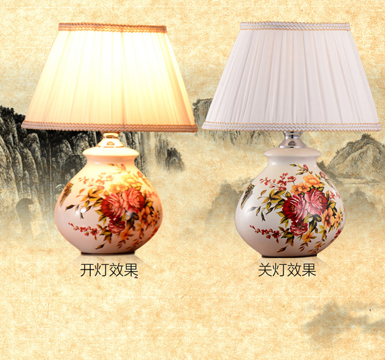 中式陶瓷台灯卧室床头灯欧式客厅书房台灯 复古婚庆装饰台灯 QC2001C