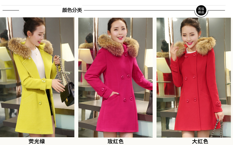 情蜜妮2015秋冬季新品中长款小香风仿羊绒毛领外套毛呢大衣风衣外套女 大红色 XXL