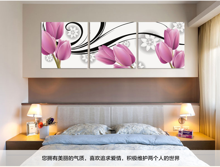 孖堡家居无框画油画现代装饰画 客厅挂画壁画 餐厅挂画婚房版画郁金香三联画三件套 50cm*50cm*3副