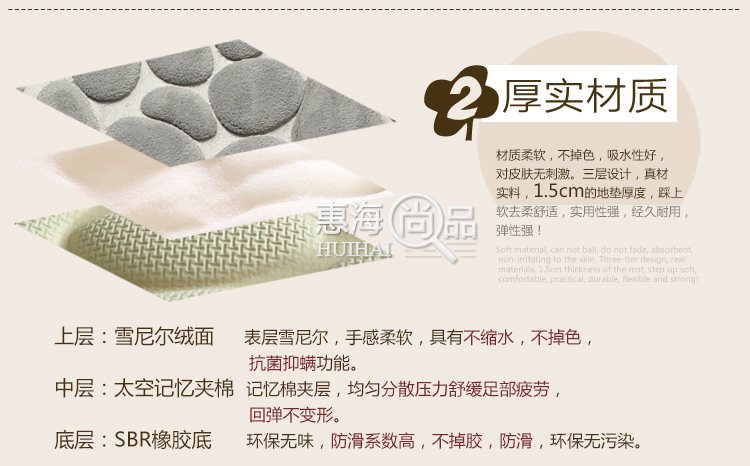 大达 纯色慢回弹地垫浴室进门吸水防滑门垫脚垫 WX003石纹灰色 40*60