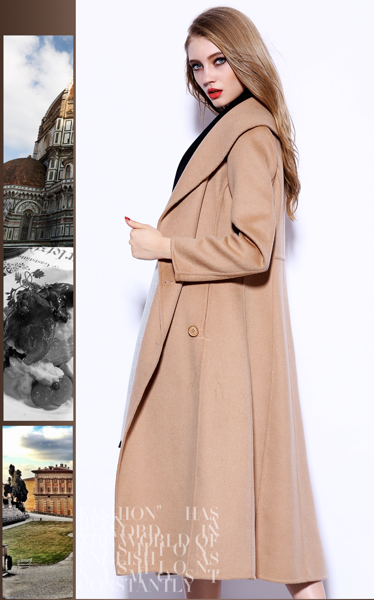 staegman2015秋冬新款纯手工双面毛呢羊绒大衣女中长款羊毛呢外套女80050 酒红色 XL