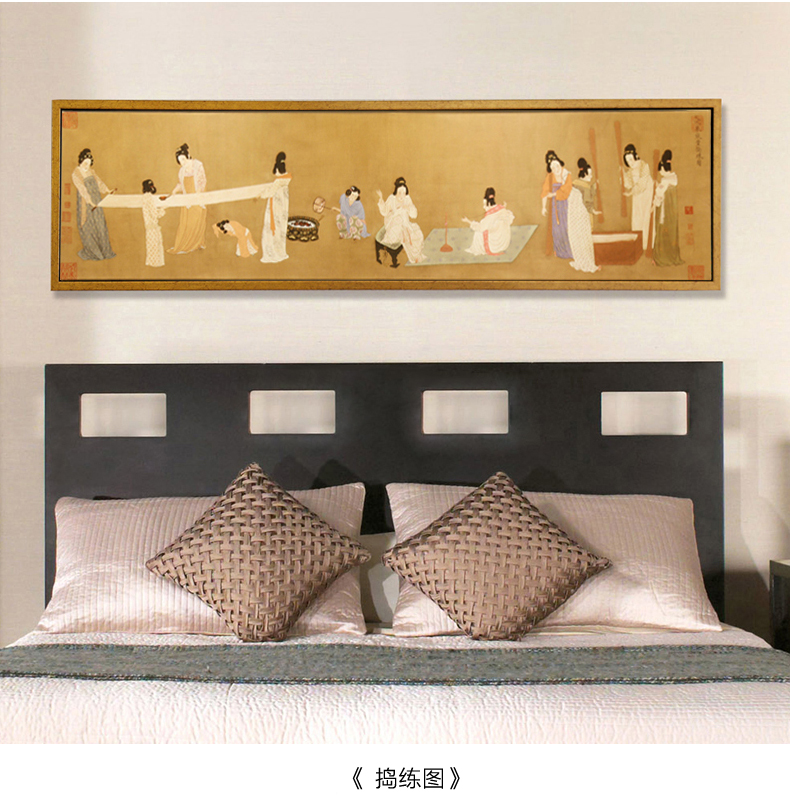 梦雅莉 卧室中式床头画现代简约卧室背景墙单幅横幅挂画装饰画 浔阳送别图 黑色外框138*33cm
