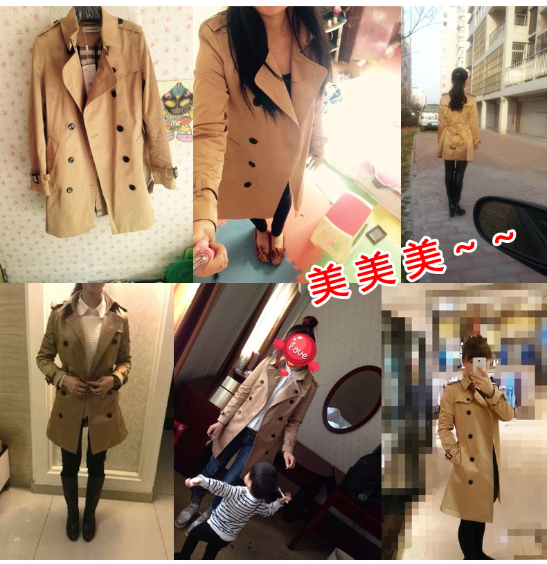 衣与草2015新款女士双排扣休闲修身薄风衣女中长款风衣外套女 春秋冬女装fy05 浅卡其色 M