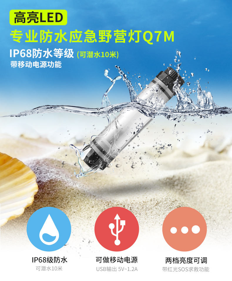 
                                                            优洋LED防水应急灯家用充电灯户外野营灯帐篷灯露营灯宿舍停电照明灯USB充电便携灯 Q7M                