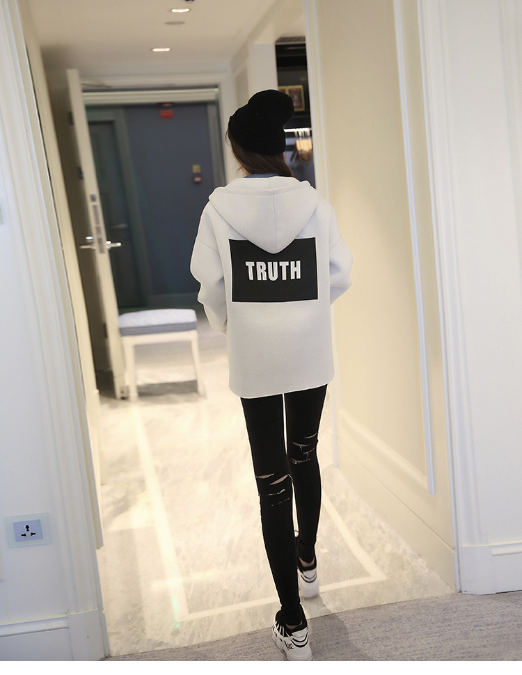涩依2015秋冬新款女装冬上新宽松连帽棒球服学生宽松短外套6056 米白色 M