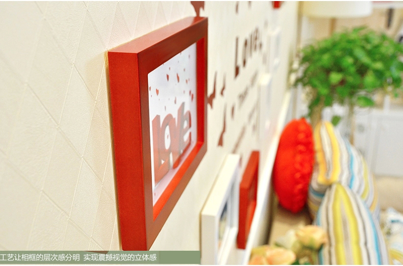 
                                        古笛 进口实木照片墙+Love墙贴 家居创意组合 相片墙相框墙 HD841 异形白原                