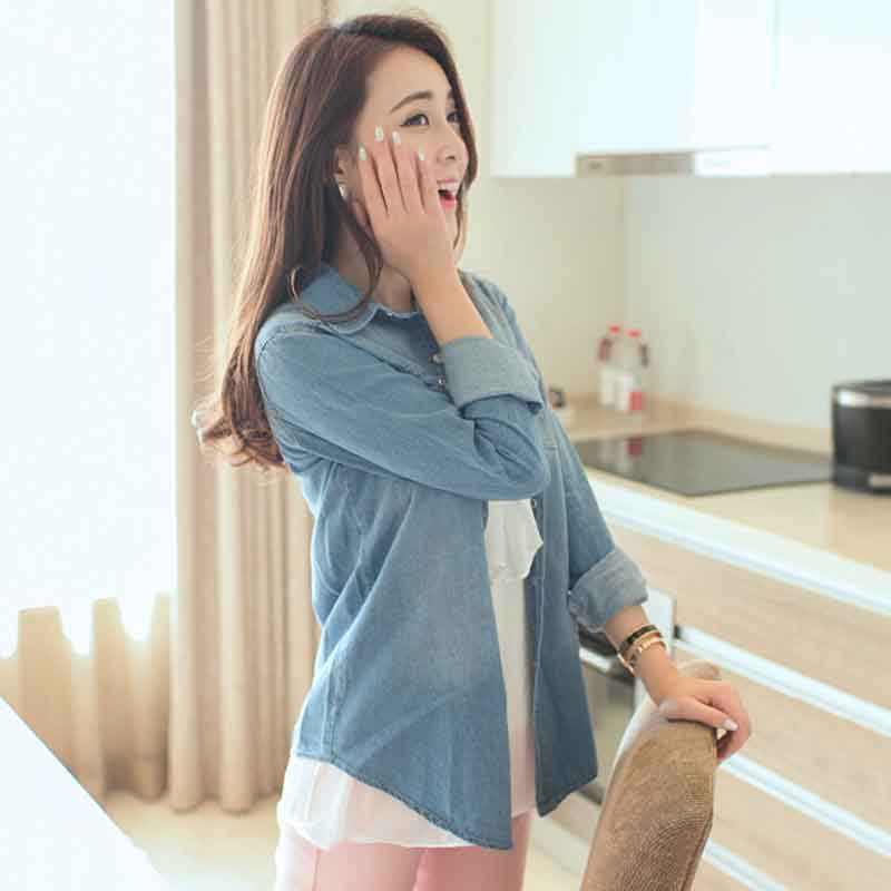 派米娅 2016秋季新款牛仔衬衫女长袖修身打底衬衣女全...