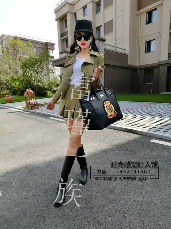 依兰娇媚2015秋冬季鹿皮绒流苏长袖外套夹克+短裤两件套套装女1862 粉红色 M