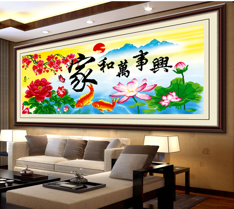 
                                        欧伦皇室贴钻十字绣水晶钻石画家和万事兴5D钻石绣贴钻画圆钻客厅钻石秀魔方钻砖石画钻粘画 QT6360 家和万事兴(丰盛版) 尺寸长约109cm宽约50cm                