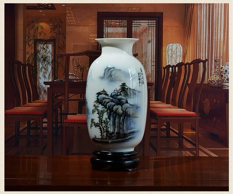 
                                        东方泥土 陶瓷手绘花瓶摆件 客厅博古架装饰品/青山龙瀑D59-16                