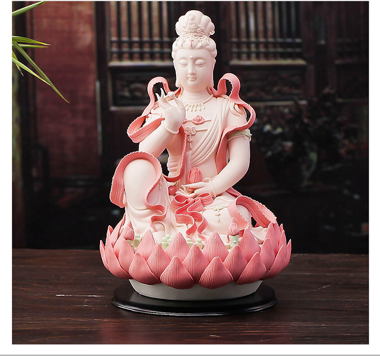 意凡 现代中式风格创意家居陶瓷摆件 观音坐莲佛像 现代家居客厅装饰工艺品摆件 乔迁送礼 红莲观音