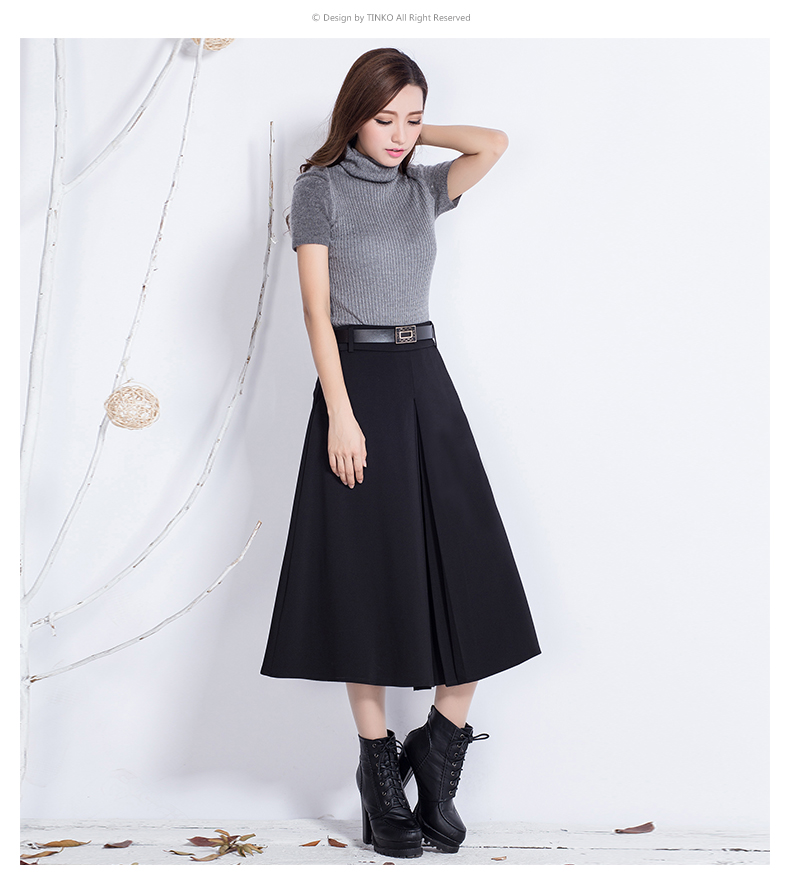 定革 韩版修身长裙中长款半身裙大码A字裙女装裙子秋装 黑色毛呢 2尺5