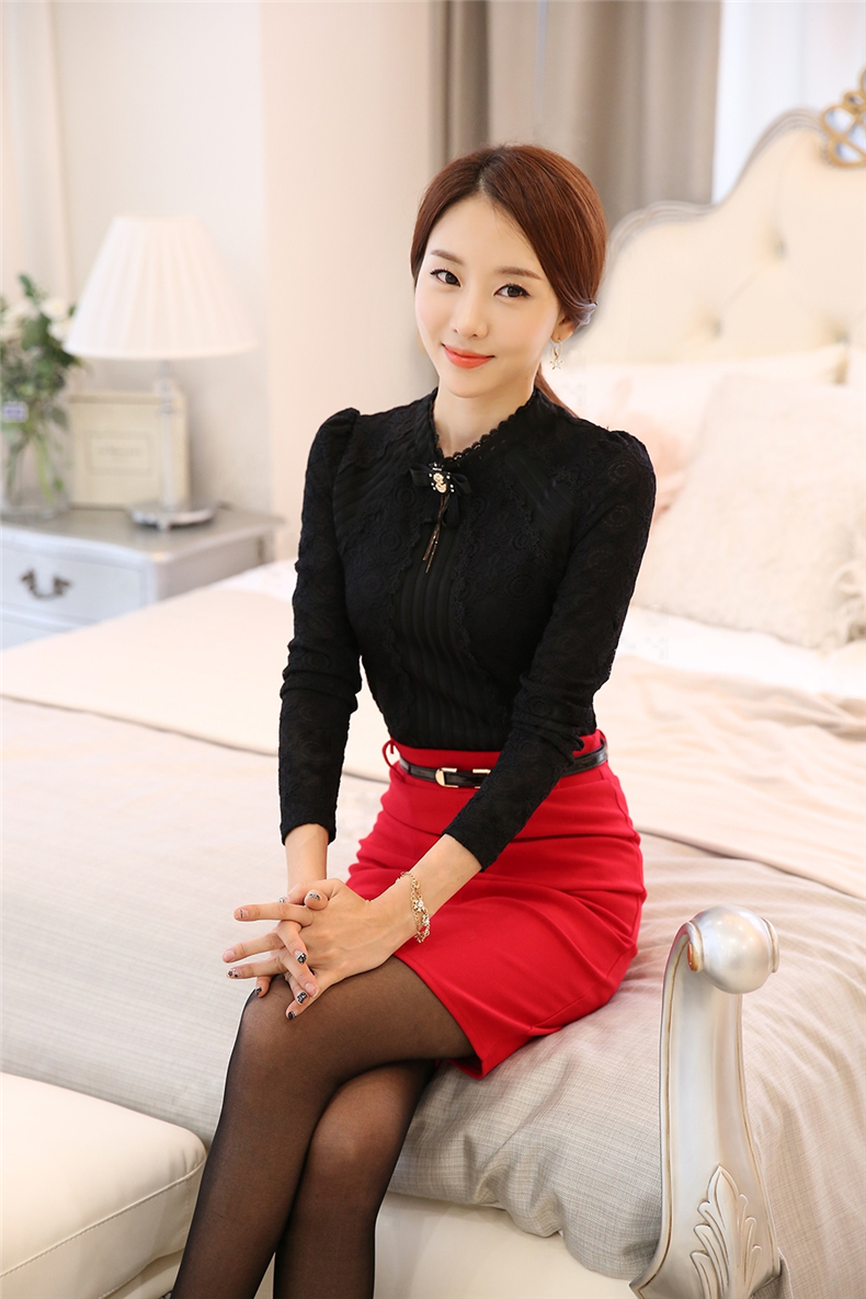 莎兰雅 2015秋冬新款女装包臀裙修身一步裙中长款职业裙594 红色 XL
