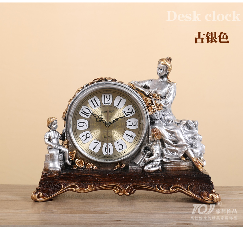 
                                                            丽盛（LISHENG）欧式复古坐钟家居装饰品静音摆钟时尚台面钟创意座钟时钟 白色                