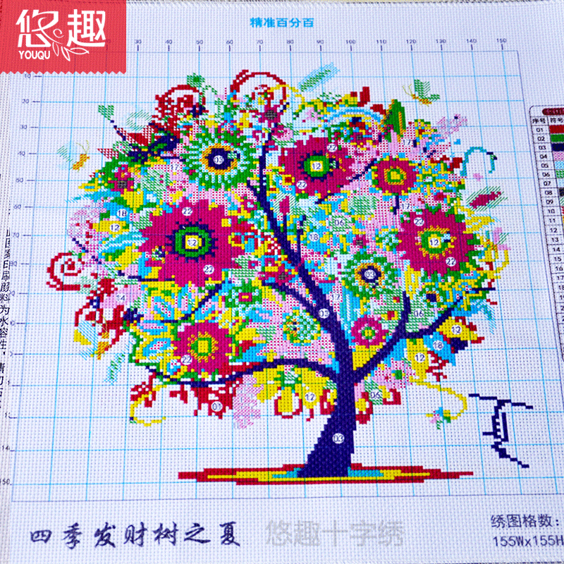 
                                        悠趣 四季发财树 春夏秋冬 四联画 精准印花十字绣 5D钻石画贴钻 客厅装饰画 餐厅挂画 (钻石画圆钻款 - 炫彩秋)48*48cm                
