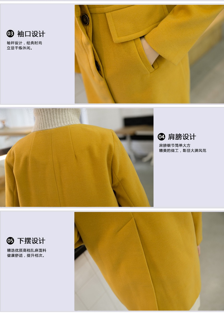 2015秋装新款女装毛呢大衣女日韩OL气质显瘦中长款修身呢子外套女呢大衣 图片色 L