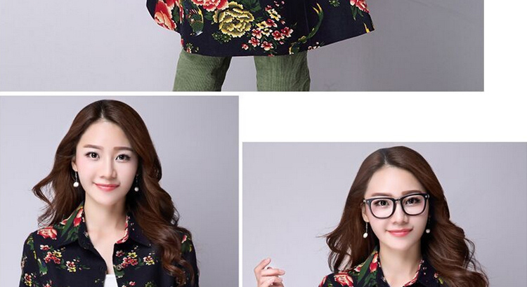 女人镜 2015韩版中长款棉麻衬衫加厚保暖长袖衬衣#N8027-1 图片色 XXL