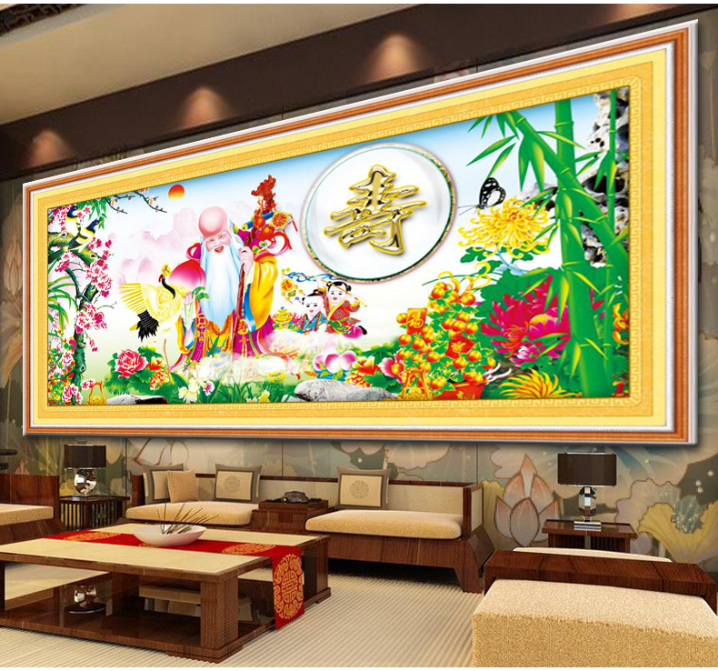 A KS十字绣鹤寿延年十字绣大幅寿图寿字新款客厅大画人物系列100精准印花立体绣 AKS货号V8043绣鲤鱼葫芦和桃子 长1.15米*宽0.9米