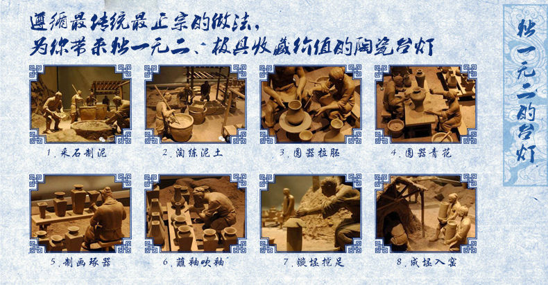 中式陶瓷台灯卧室床头灯 美式客厅台灯婚庆青瓷装饰台灯 YQ3005A
