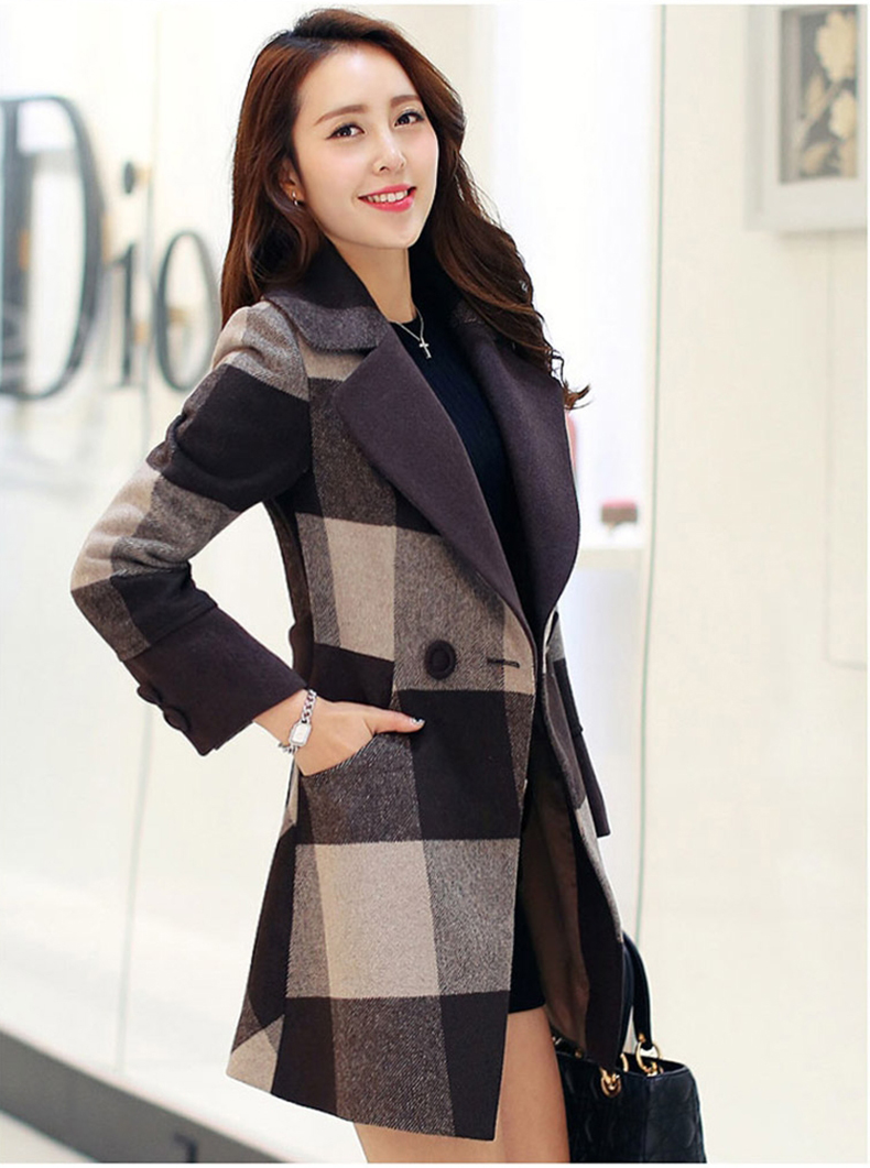 Meijia Garment 2015 winter thick Korean female new grid gross? 