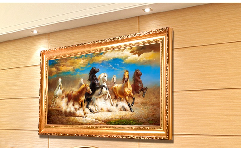 
                                        纵海艺术 客厅装饰画 办公室书房油画 沙发背景墙壁画 马到成功 八骏图 中式风水挂画 豪华款 90*170                